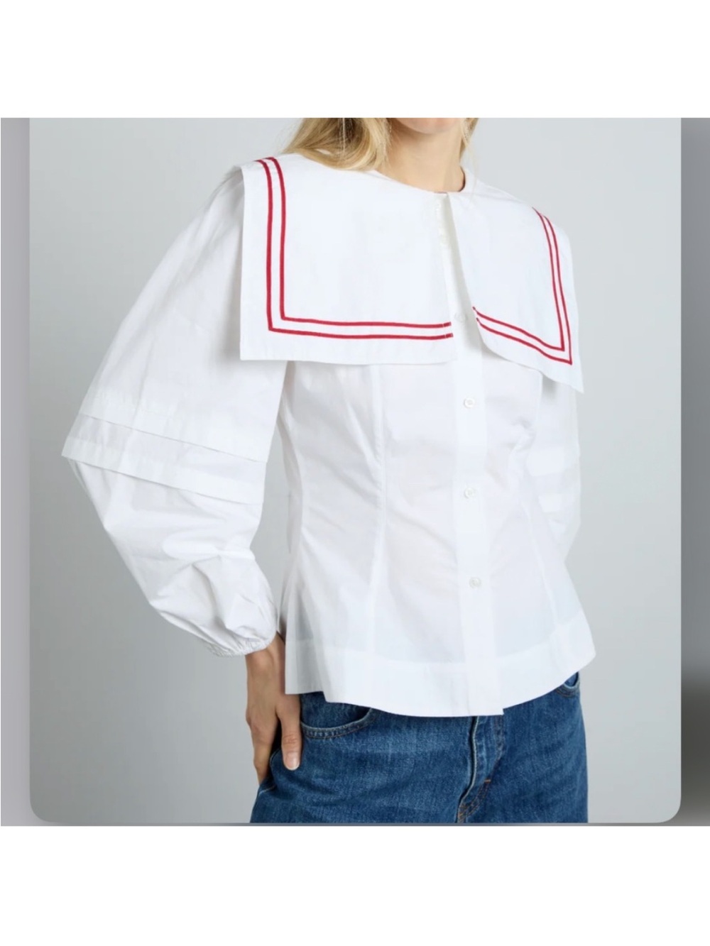 Damson Madder Elise Sailor Collar Long Sleeve Organic Cotton Blouse - Picture 4 of 10